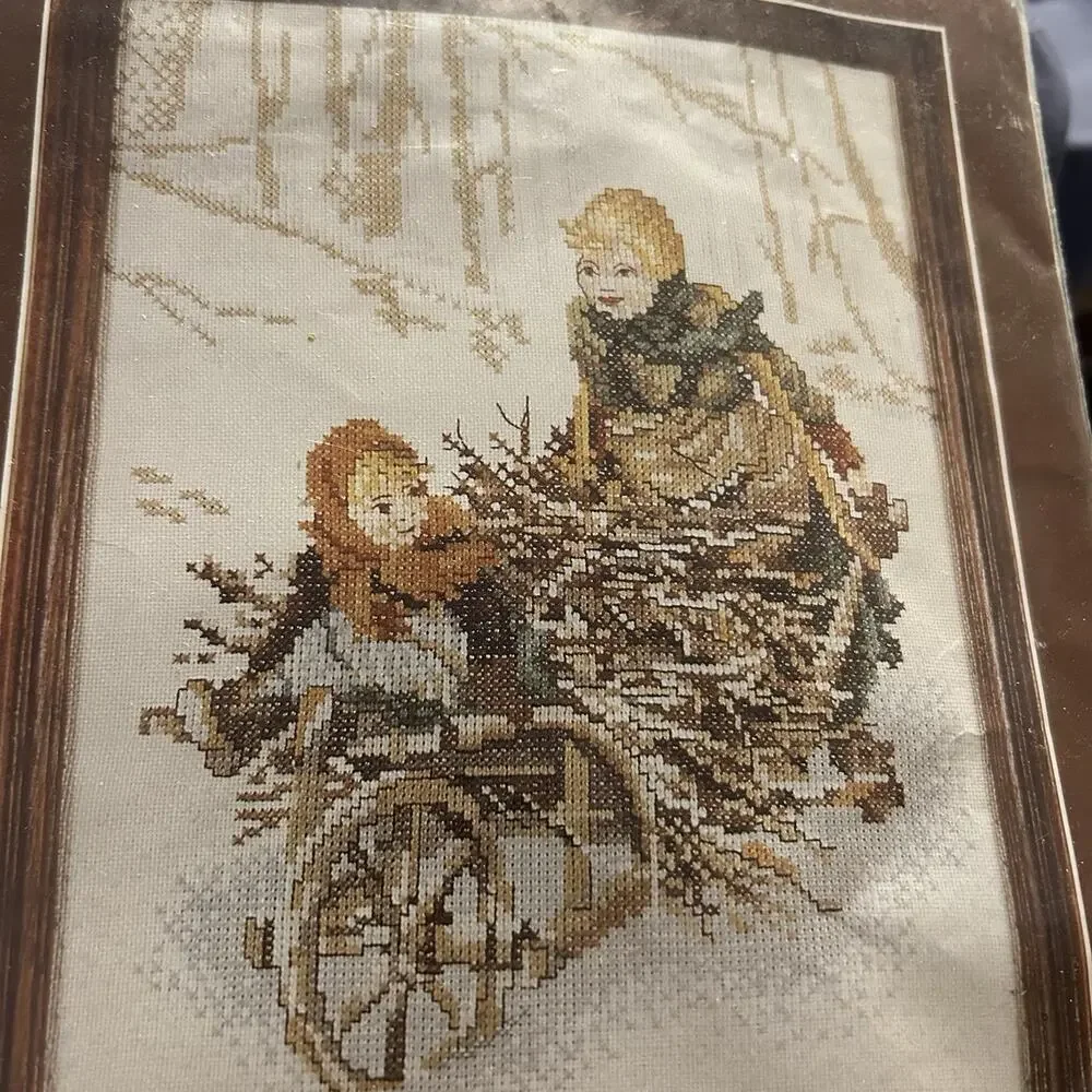 Lanarte Cross Stitch Kit #33466 Children Sticks Wheelbarrow Snow VTG - NOS